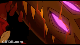 Cartoon Character With Glowing Eyes And Sharp Teeth In Suit And Tie GIF