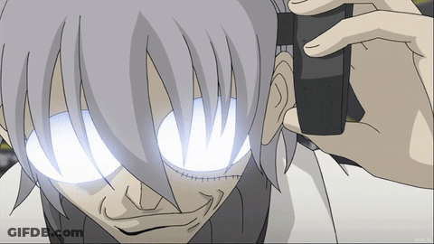 Cartoon Character With Glowing Eyes Holding Something GIF