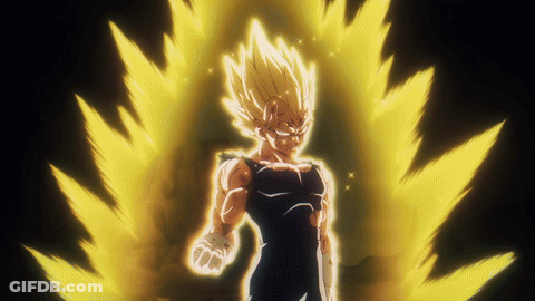 Cartoon Character With Glowing Yellow Hair And Black Shirt GIF