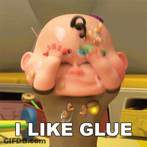 Cartoon Character With Glue On Face GIF
