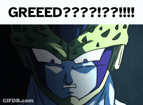 Cartoon Character With Greed Text GIF