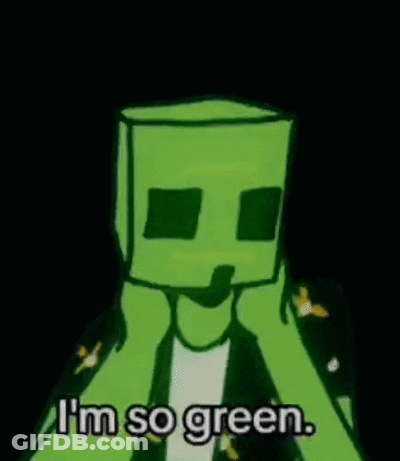 Cartoon Character With Green Box Saying I'm So Green GIF