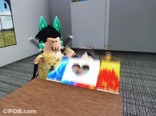 Cartoon Character With Green Ears At Heart Table GIF