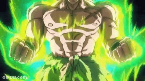 Cartoon Character With Green Energy From Chest And Arms GIF