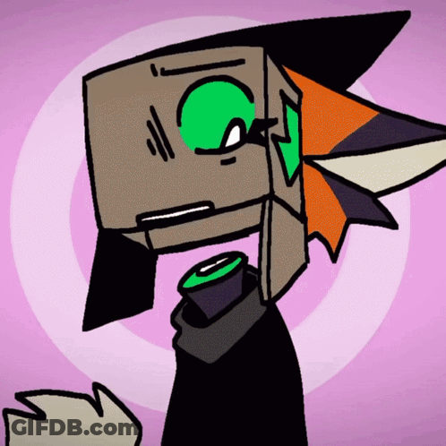 Cartoon Character With Green Eye And Black Hood GIF