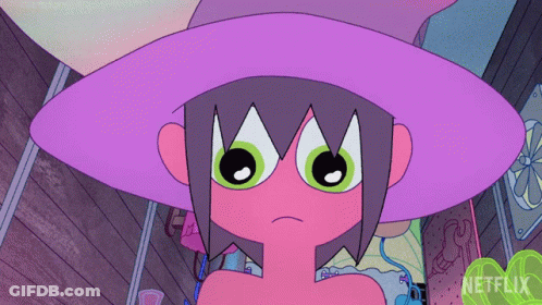 Cartoon Character With Green Eyes And Purple Hat Saying Netflix GIF