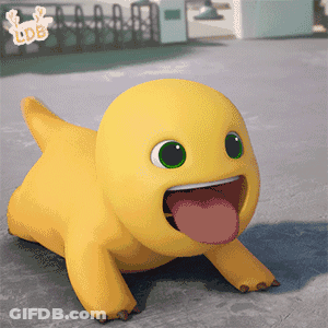 Cartoon Character With Green Eyes Holding Red Fork GIF