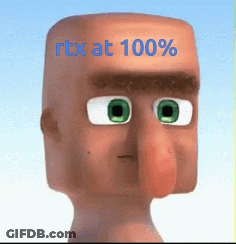 Cartoon Character With Green Eyes Saying RTX At 100% GIF