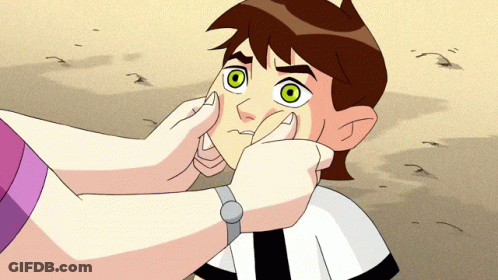 Cartoon Character With Green Eyes Touched By Woman GIF