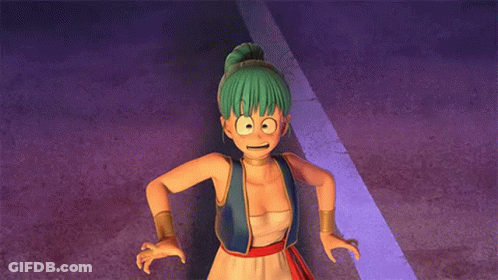 Cartoon Character With Green Hair And Blue Vest In Front Of Purple Light GIF
