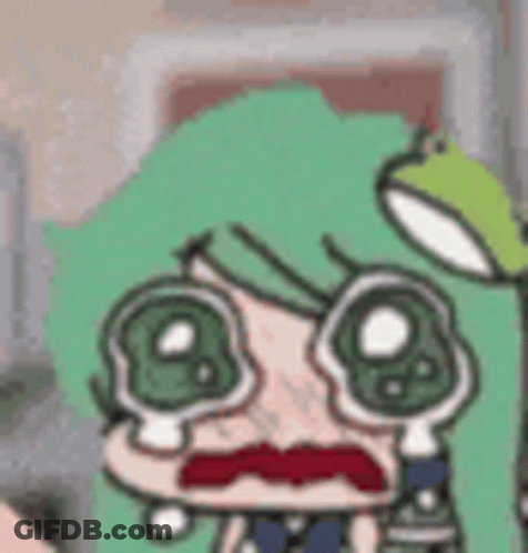 Cartoon Character With Green Hair And Glasses Making Funny Face GIF