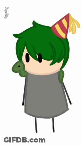 Cartoon Character With Green Hair And Party Hat GIF