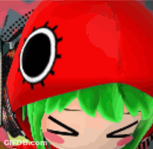 Cartoon Character With Green Hair And Red Hat And Black Eye GIF