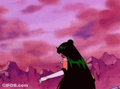 Cartoon Character With Green Hair And White Gloves In Pink Sky GIF