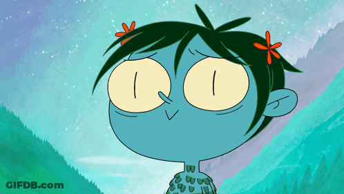 Cartoon Character With Green Hair And Yellow Eyes And Flower GIF