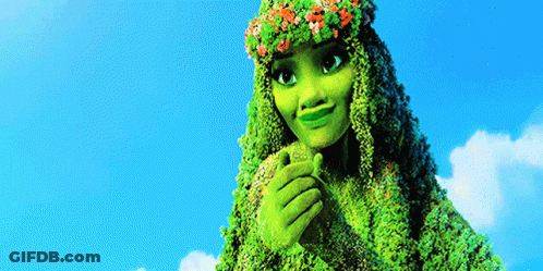 Cartoon Character With Green Hair Flower Crown Under Blue Sky GIF