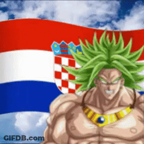 Cartoon Character With Green Hair In Front Of Flag GIF