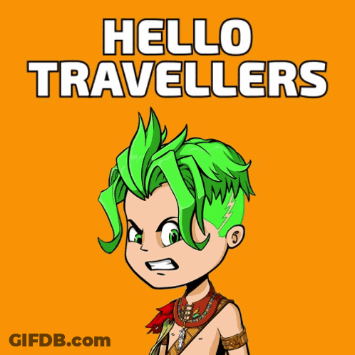 Cartoon Character With Green Hair Saying Hello Travelers GIF