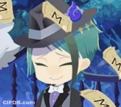 Cartoon Character With Green Hair Wearing Hat And Bow Tie GIF