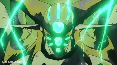 Cartoon Character With Green Lightning Bolt Eyes GIF