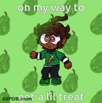 Cartoon Character With Green Pears On My Way To Get A Lil Treat GIF