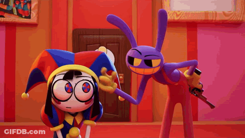 Cartoon Character With Gun And Purple Rabbit GIF