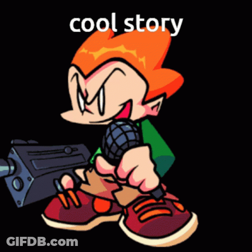 Cartoon Character With Gun Saying Cool Story GIF