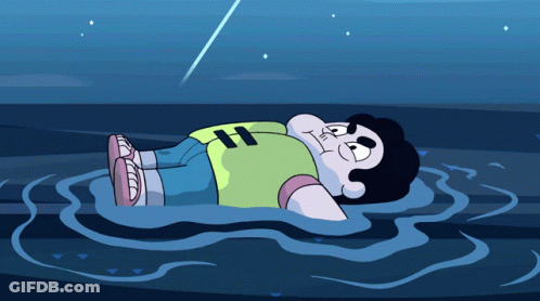Cartoon Character With H Floating In Water GIF