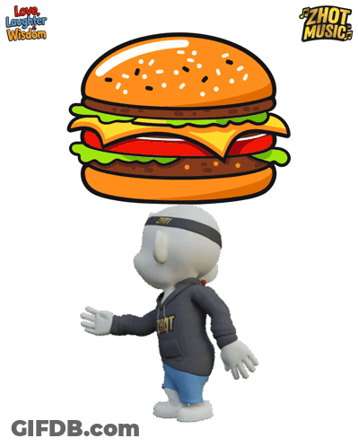 Cartoon Character With Hamburger On Head GIF