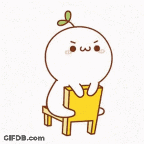 Cartoon Character With Head Plant On Yellow Chair GIF