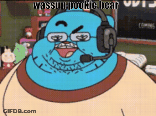 Cartoon Character With Headphones And Glasses Saying Wassup Pookie Bear GIF
