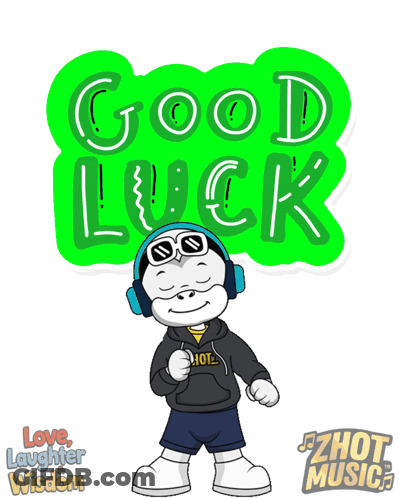 Cartoon Character With Headphones And Green Good Luck Sign GIF