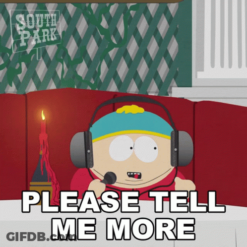 Cartoon Character With Headphones And Microphone Says Please Tell Me More GIF