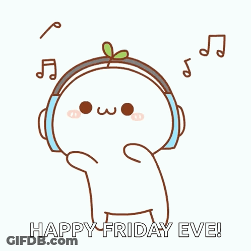 Cartoon Character With Headphones Happy Friday Eve GIF