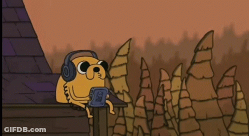 Cartoon Character With Headphones Holding CD GIF