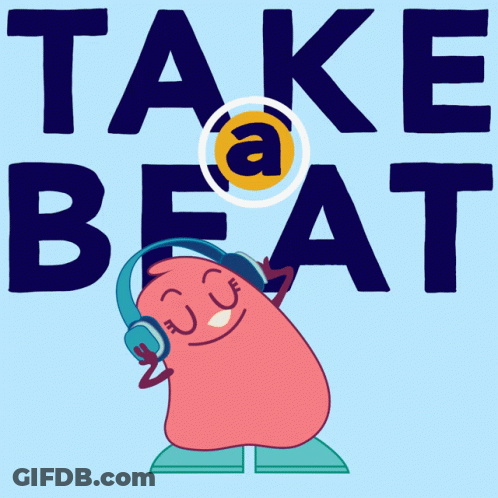 Cartoon Character With Headphones In Front Of Take Beat Sign GIF