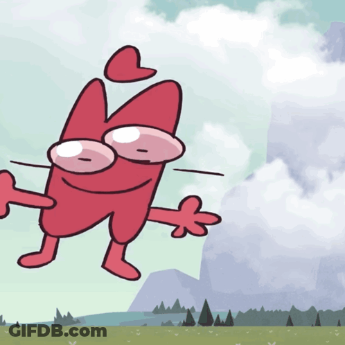 Cartoon Character With Heart On Head Flying GIF