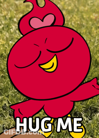 Cartoon Character With Heart Saying Hug Me GIF