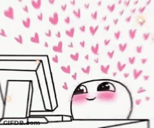 Cartoon Character With Hearts Coming Out Of Computer GIF