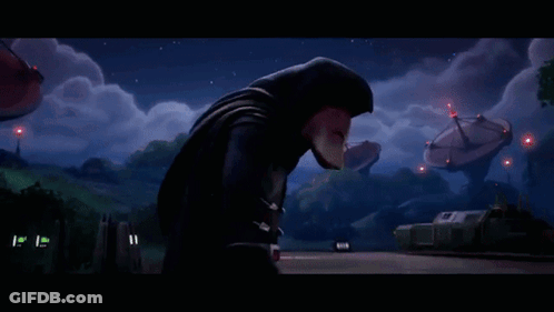 Cartoon Character With Hood Holding Lightning Bolt GIF