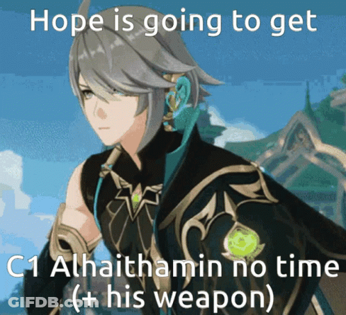 Cartoon Character With Hope Is Going To Get C1 Alhaitham In No Time Plus His Weapon GIF
