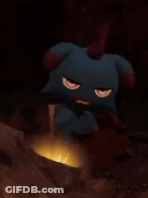 Cartoon Character With Horn Standing In Dark Cave GIF
