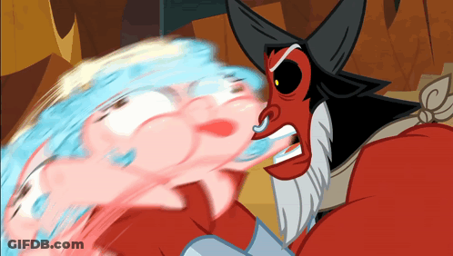 Cartoon Character With Horns And Beard Fighting Another Character GIF