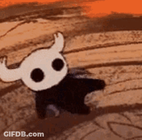 Cartoon Character With Horns And Black Eyes Walking Across Dirt Field GIF