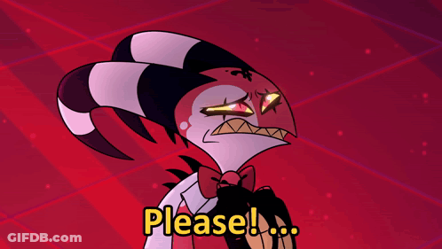 Cartoon Character With Horns And Bow Tie Says Please GIF