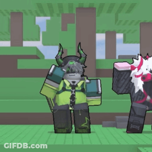 Cartoon Character With Horns And Green Shirt Standing Next To Another GIF
