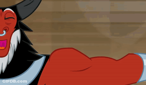 Cartoon Character With Horns And Nose Ring Laughs GIF