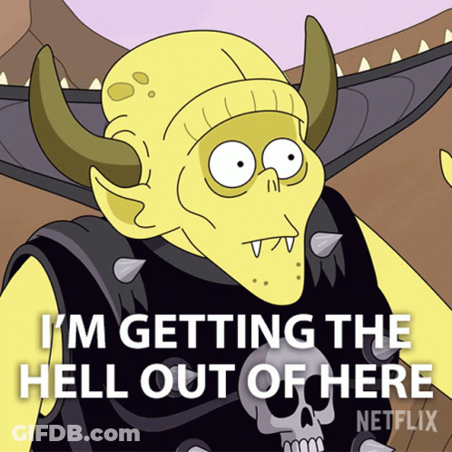 Cartoon Character With Horns And Skull Getting The Hell Out Of Here Netflix GIF