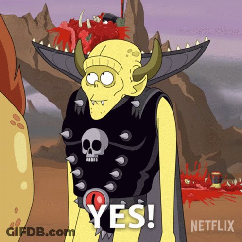 Cartoon Character With Horns And Skull On Shirt Says Yes GIF