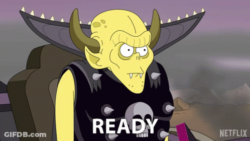 Cartoon Character With Horns And Vest Saying Ready GIF